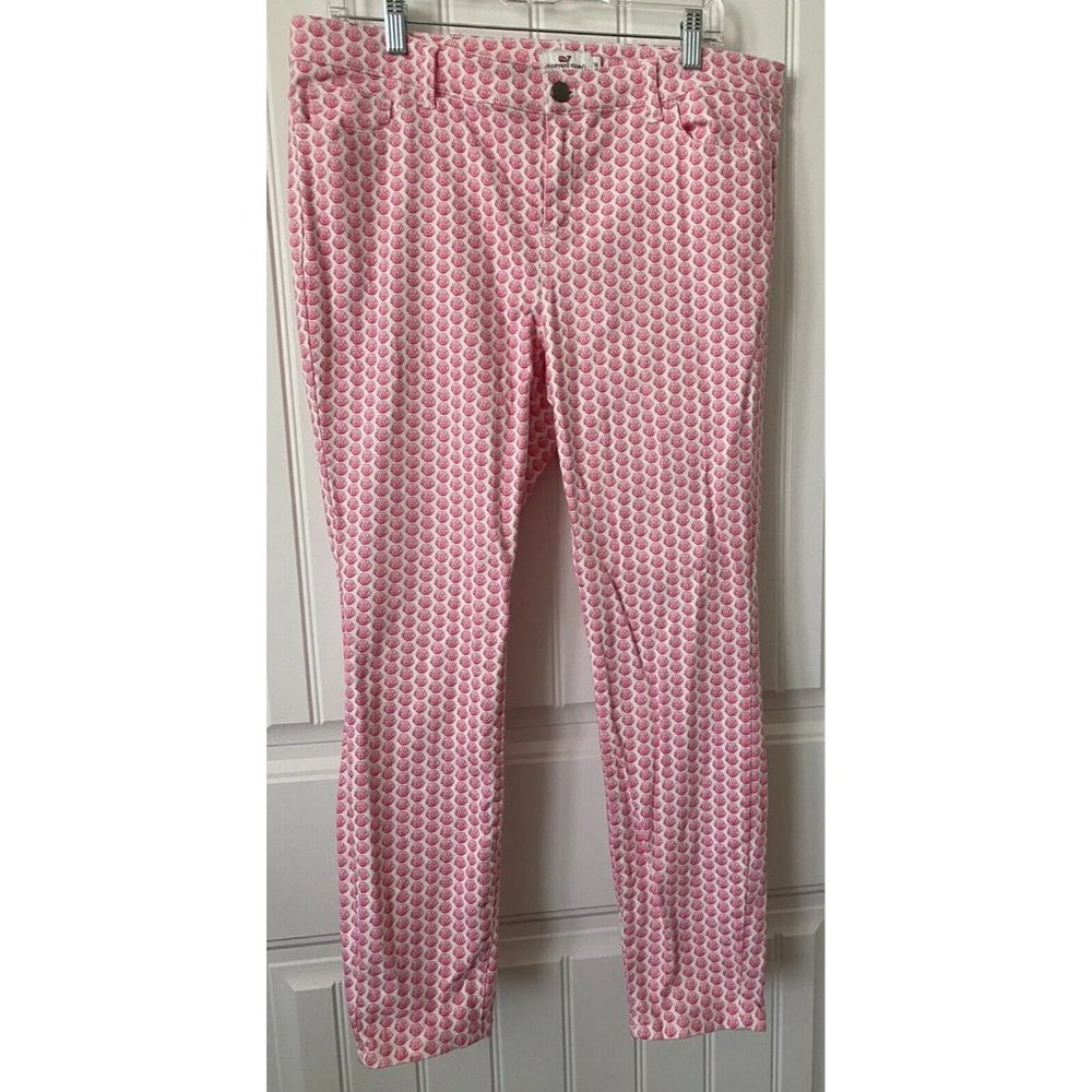 Vineyard Vines White Pink Sea Shell Cotton Pants Womens Zip Up Pockets Size 14
